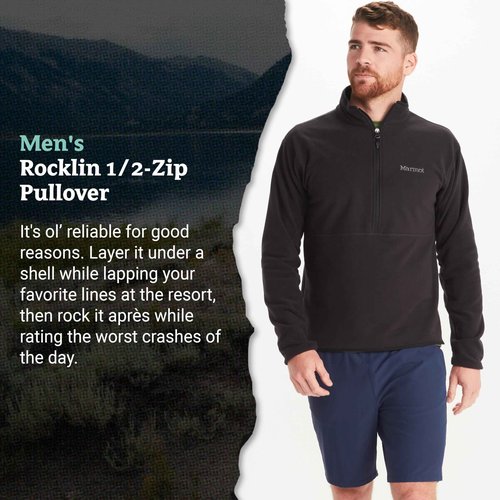 MARMOT Men's Rocklin 1/2 Zip, Lightweight Fleece Pullover Jacket, Black, Large