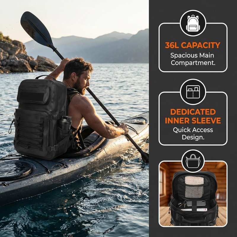 Miramrax Waterproof Dry Bag Backpack - 30L Tactical Design for Kayaking, Hiking, and Travel | Black
