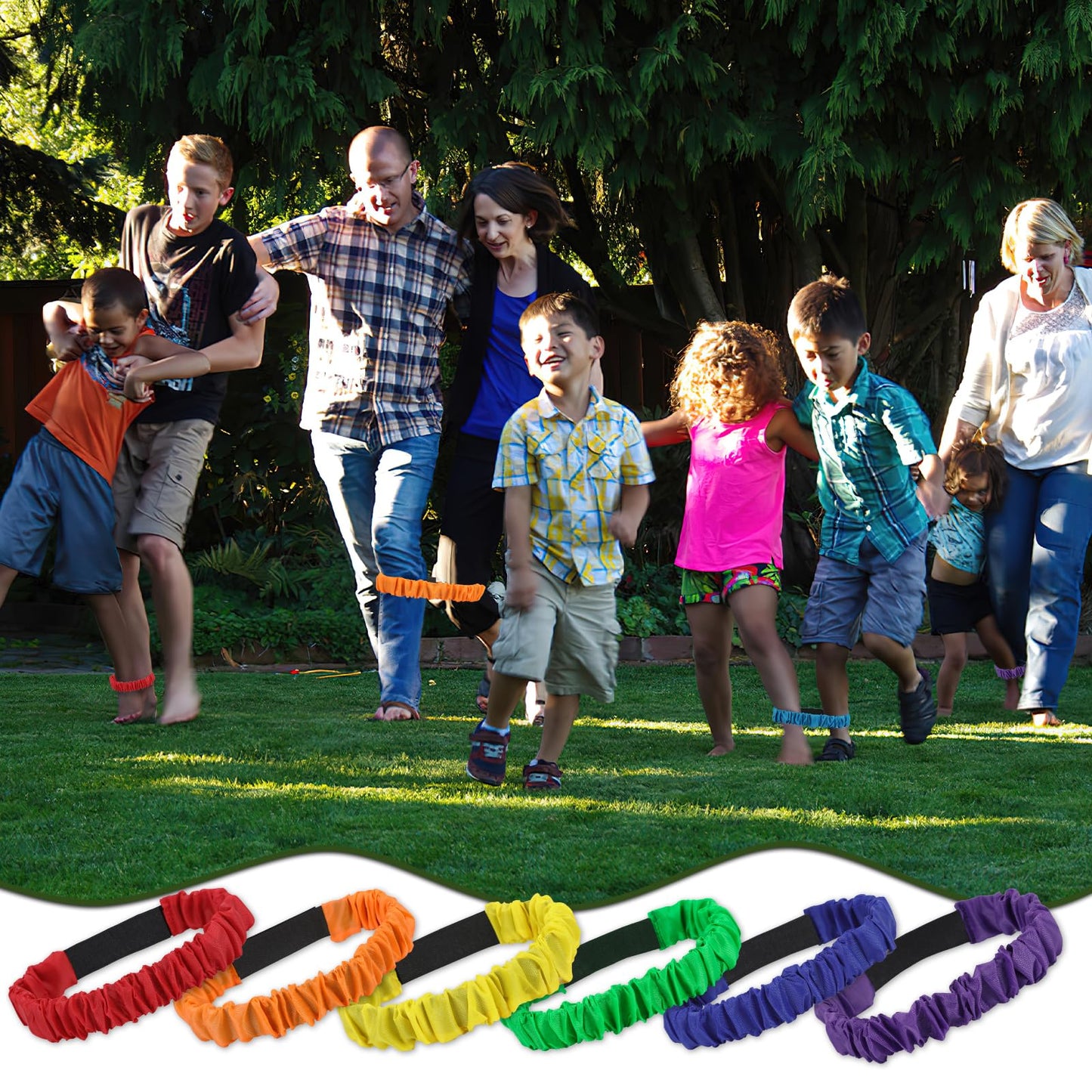 Augshy 12Pcs 3 Legged Race Bands,Elastic Tie Rope Resistance Bands for Relay Race Game Carnival Field Day Backyard Game Party Supplies