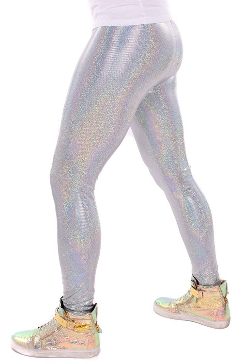 Revolver Fashion / Funstigators Festival Clothing: Men's Holographic Disco Meggings - Made in USA (Holographic Grey, XL)