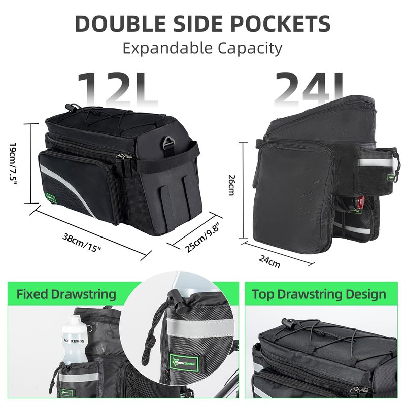 ROCKBROS 12L-24L Bike Trunk Bag, eBike Rear Bag for Rack