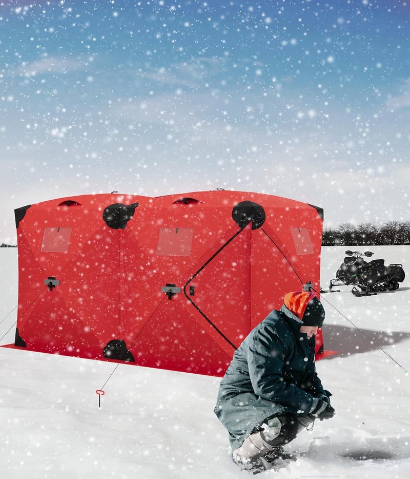 Pop Up Ice Fishing Tent - Insulated Portable Hub-Style Shelter | Windproof & Warm for 3-4 People, Blue, 6x6x6.6 Ft