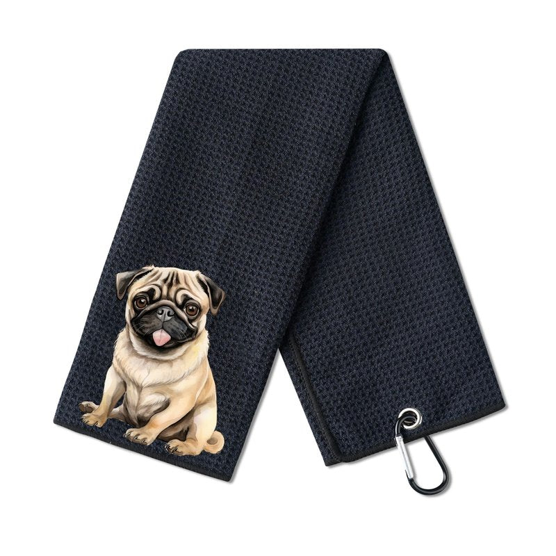 CybGene Pug Gifts Golf Towel, Gifts for Pug Lovers, 40 x 60cm Microfiber Golf Towel for Golf Bags for Birthday, Christmas