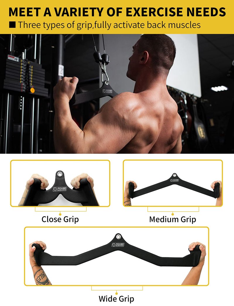 POWER GUIDANCE LAT Pulldown Attachments, Pull Down Bar with Ergonomic Handle, Cable Machine Attachments for More Effective and Less Fatigued Grip (Set of 5)