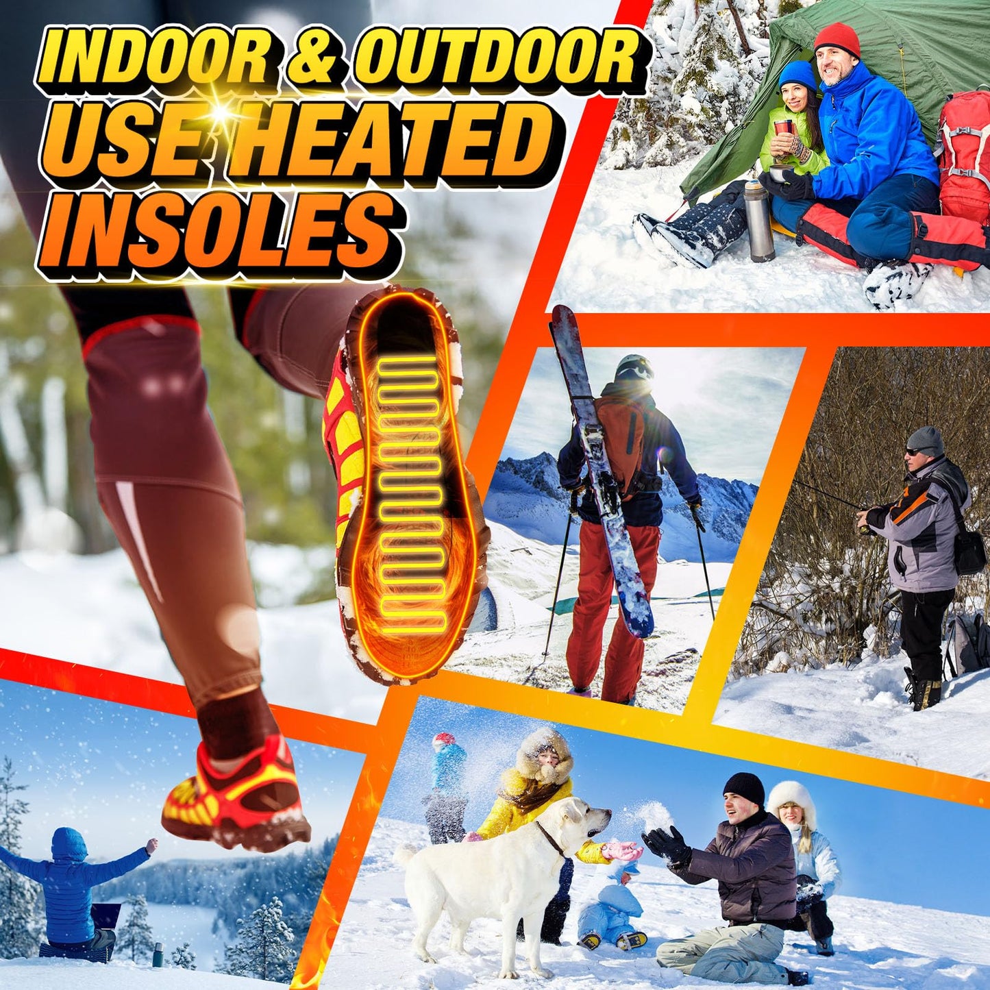 Heated Insoles for Men & Women with APP Control, 5000mAh Heated Insoles Rechargeable, Electric Foot Warmers for Hiking, Skiing, Camping, Hunting, Outdoor Work, Washable Heated Insoles Design L