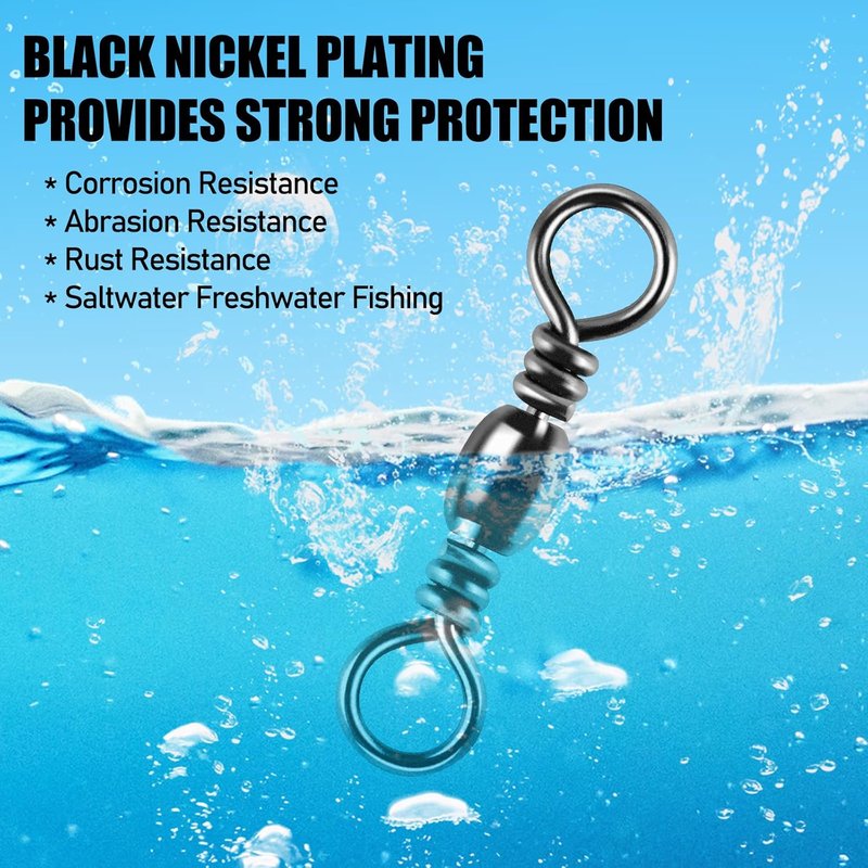 Fishing Barrel Swivels - 100-Pack High Strength Stainless Steel with Black Nickel Coating | Saltwater & Freshwater Tackle Connector