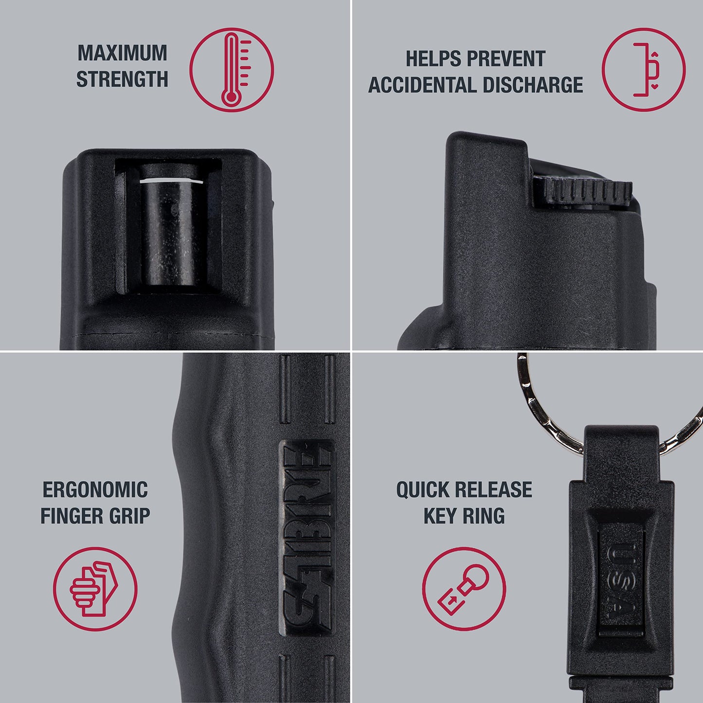 SABRE 3-in-1 Defense Spray – Pepper Spray, Tear Gas & UV Dye, Quick Release Keychain for Easy Carry, Finger Grip for Aim, 3X Longer Spray Time (Up to 10 Seconds), Max Police Strength, 0.54 fl oz