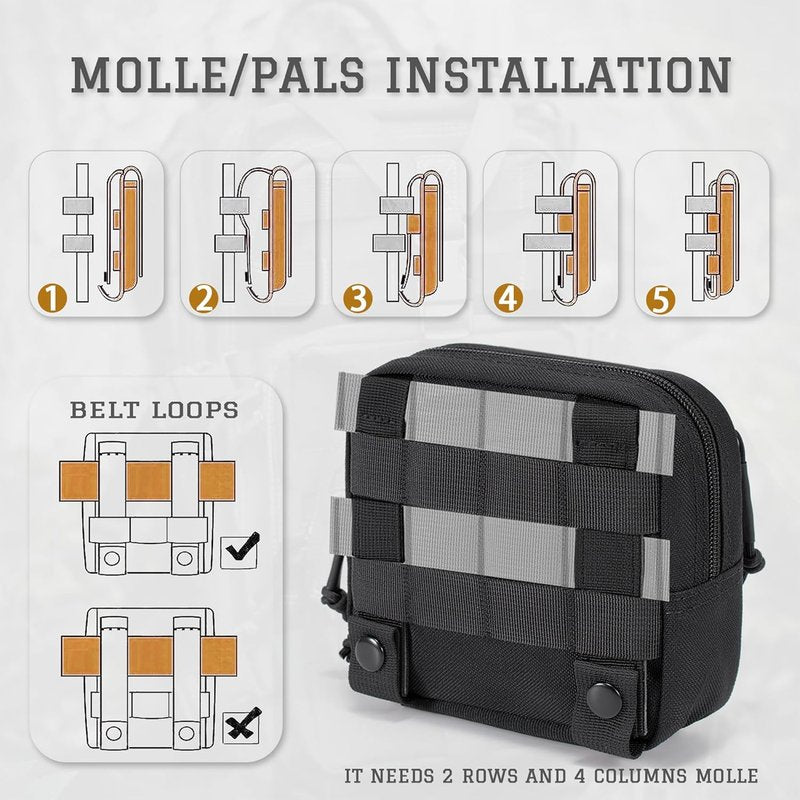 Tactical Molle Admin Pouch - EDC Tool Bag with US Flag Patch & D-Ring | Horizontal Modular Design
