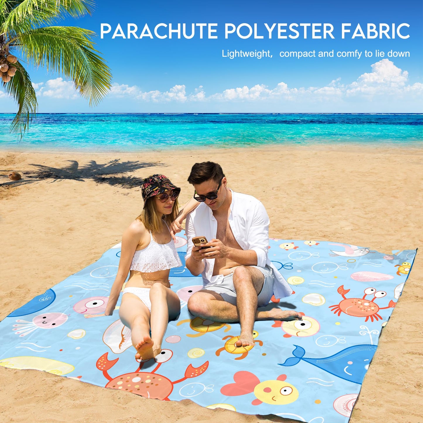 BYDOLL Beach Blanket 78''×110'' 1-7 Adults Oversized Lightweight Waterproof Sandproof Beach Blanket Large Picnic Mat Beach Blanket for Beach Travel Camping Hiking Picnic