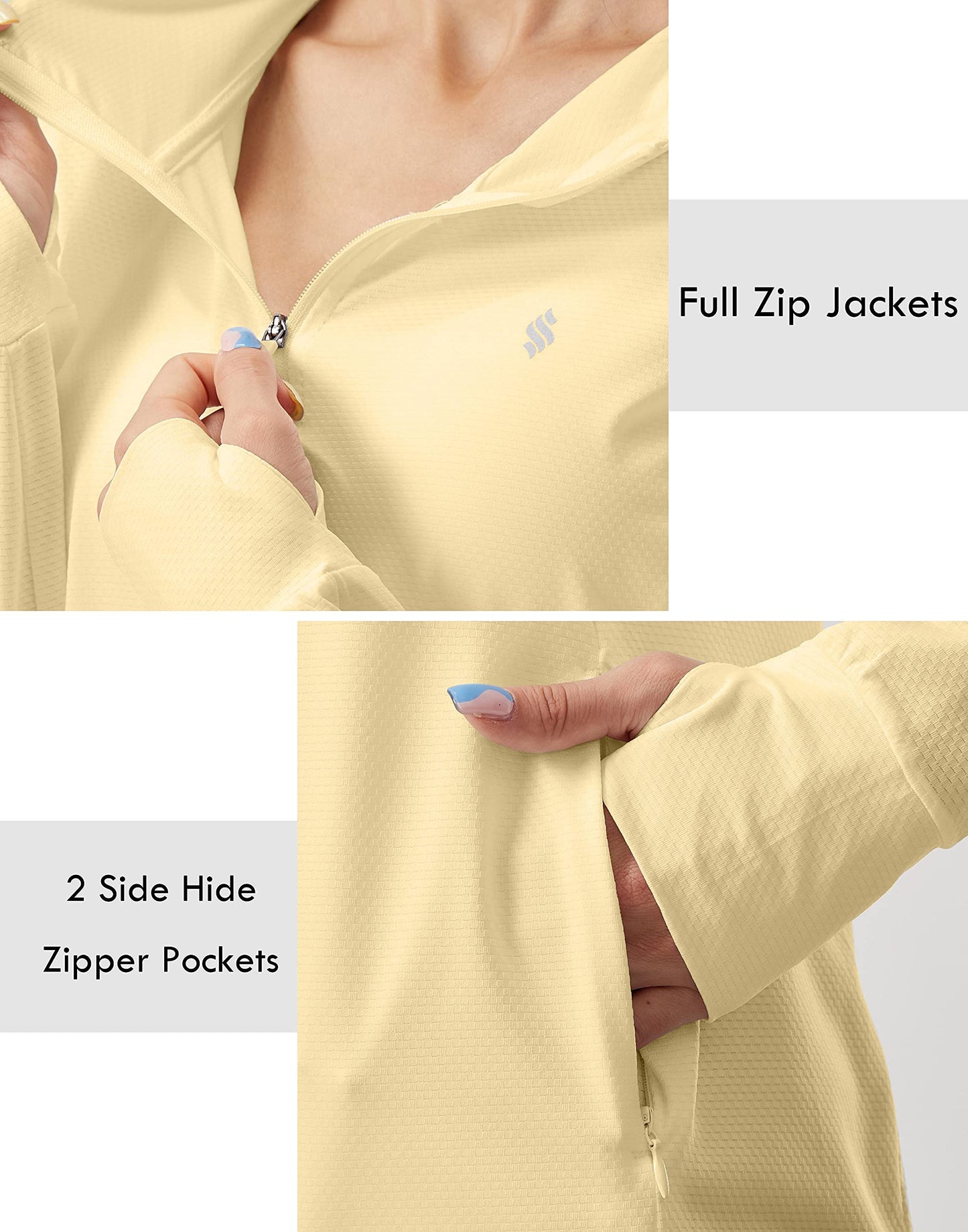 Soothfeel Women's UPF 50+ Sun Protection Hoodie Jacket Lightweight Long Sleeve Sun Shirt for Women with Pocket Hiking Outdoor Light Yellow 3XL
