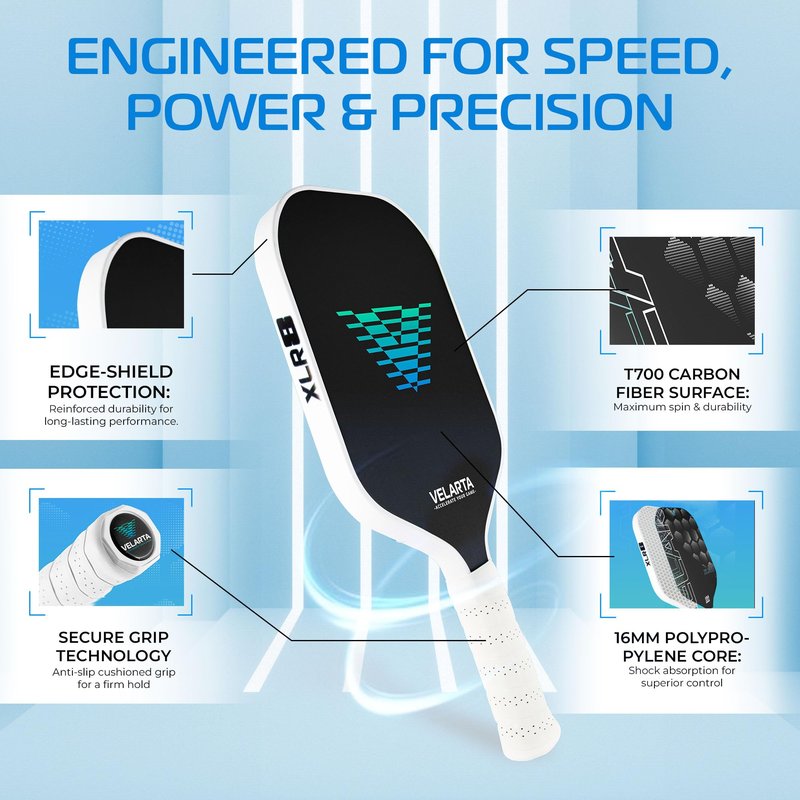 Velarta Professional Pickleball Paddles – White Best Pickleball Paddle - Pickleball Paddles Carbon Fiber T700 - USAPA Approved - 16mm Paddle Racket for Enhanced Control - Paddle Rackets for Adults
