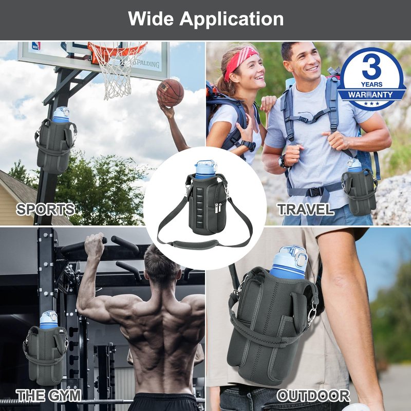 Panmout Hands-Free Magnetic Gym Bag with Gym Bottle - 3-in-1 Water Bottle Holder with 6 Magnets, 3 Pockets, Fits up to 40oz Bottle and Large Phone, Shoulder Strap for Gmy, Hiking and Travel (Grey)