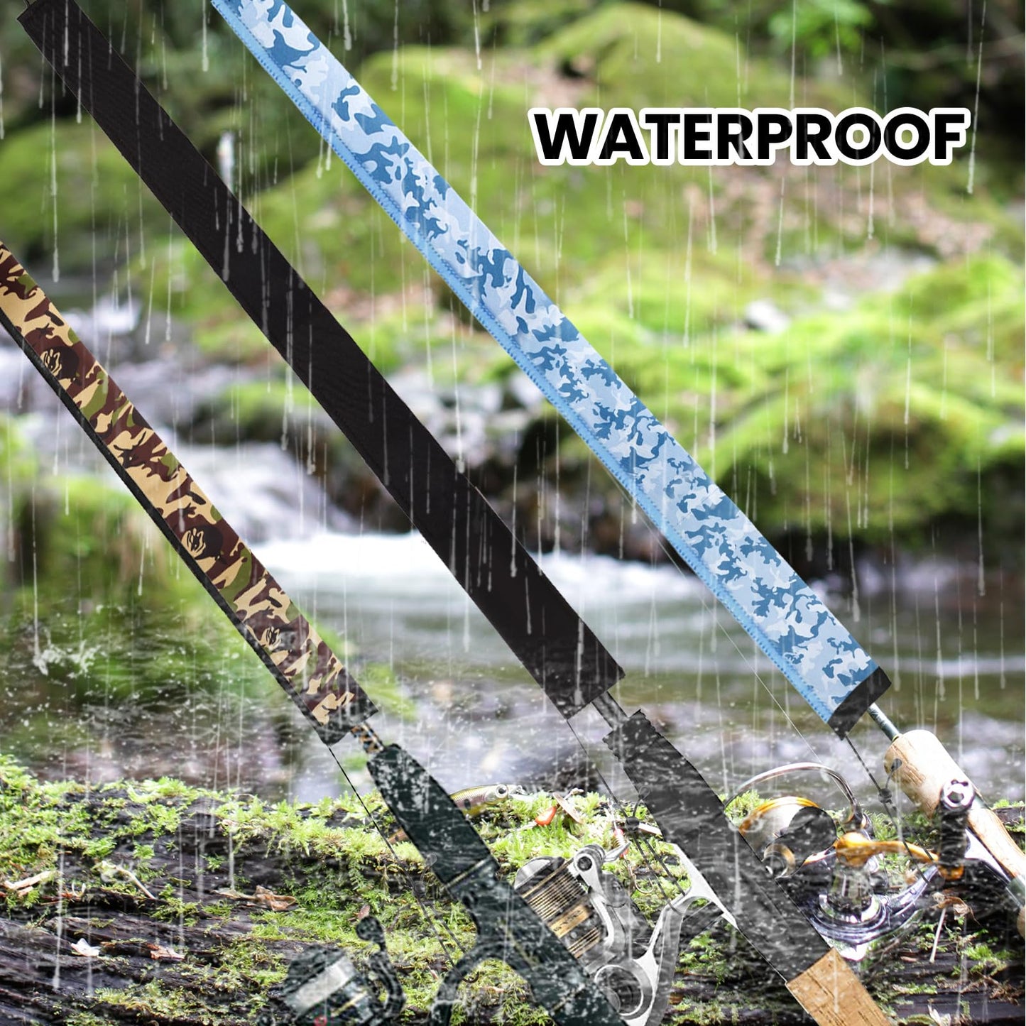 YEBOBI Neoprene Fishing Rod Sleeve Rod Socks for Casting, Trolling, Spinning Rod, Rod Cover Fishing Pole Protective Case for Storage and Travel (2, Green camo, 69")