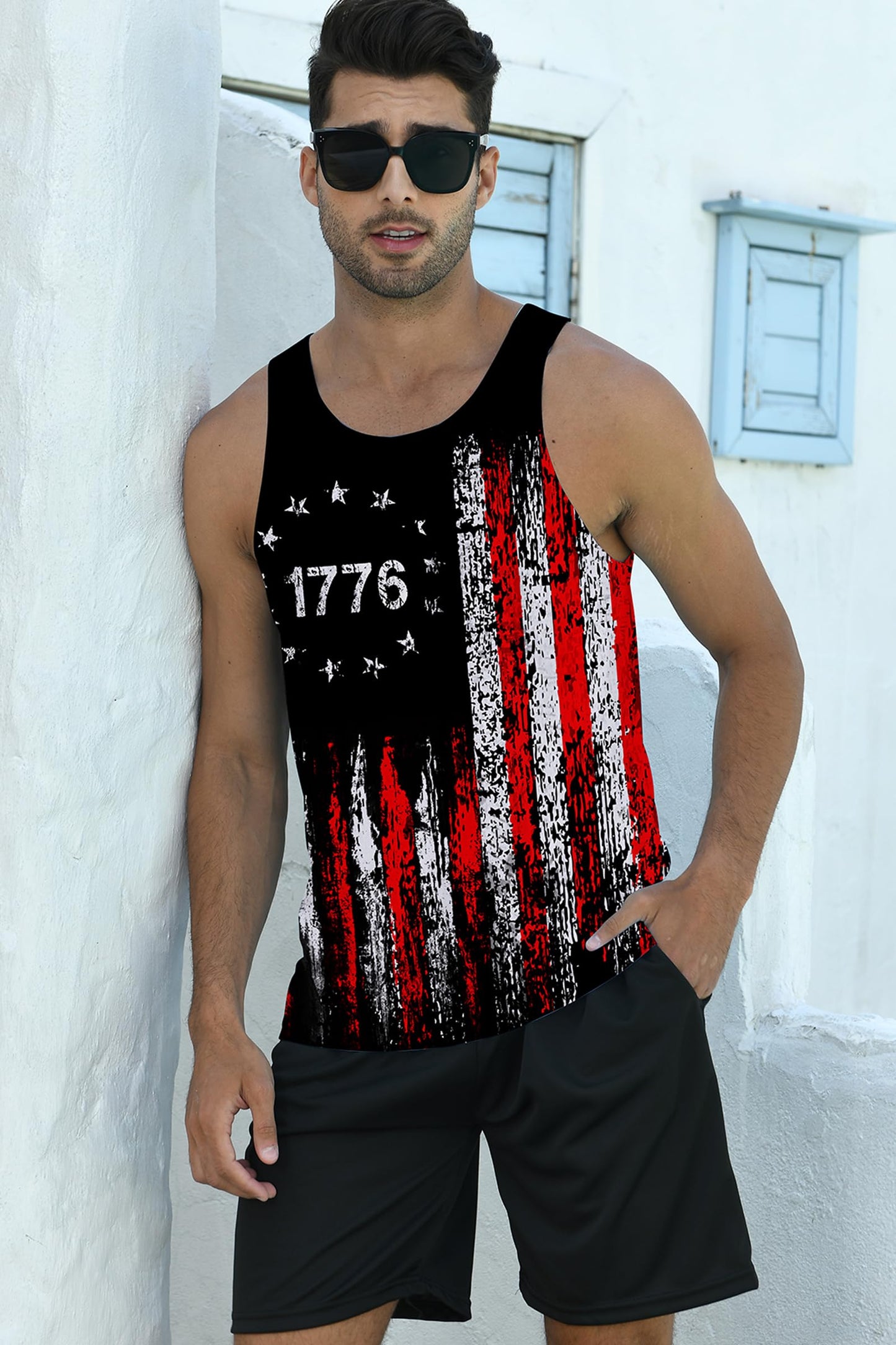 RAISEVERN Mens American Flag Tank Tops 4th of July Sleeveless Shirt 1776 Summer Beach Quick Dry Top Shirts Cool Breathable Patriotic USA Graphic Workout Muscle Tee for Guys Medium