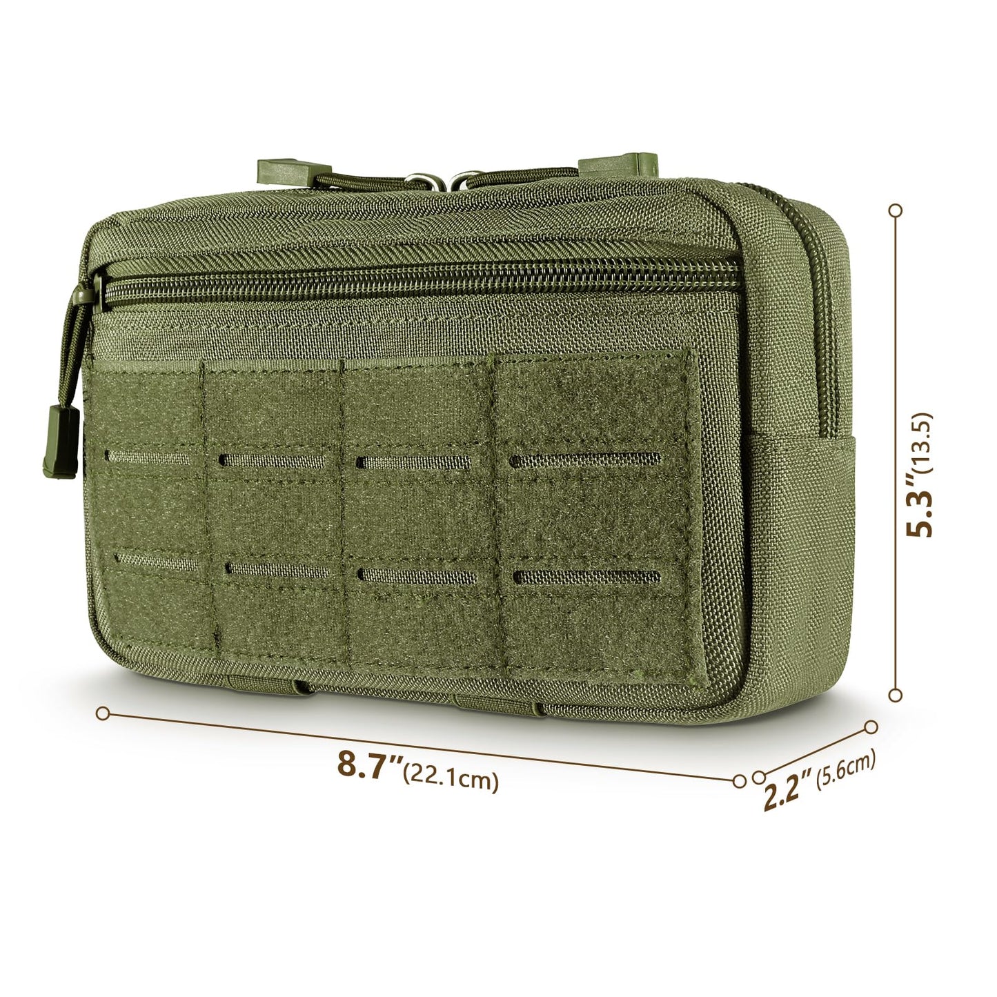 FRTKK Tactical Molle Admin Pouch Utility Laser Cut EDC Tool Pouch Bag Horizontal Modular Pouches Include US Flag Patch and Keychain (Army Green)