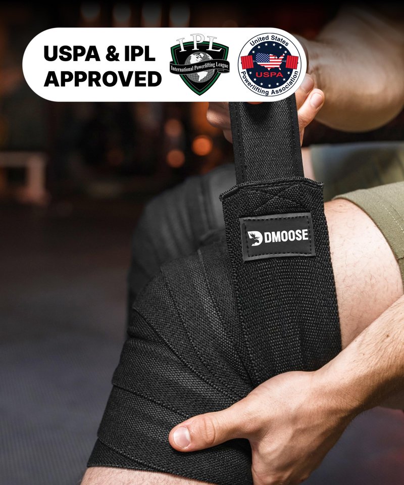DMoose Fitness Knee Sleeves for Weightlifting (Pair) 78” Knee Wraps for Joint Support, Squats & Powerlifting - Gym Brace Straps for Joint Stability & Pain Relief, USPA & IPL Approved for Men and Women