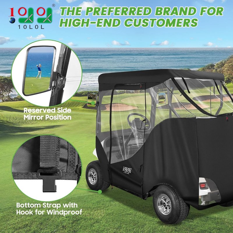 10L0L Golf Cart Weather Enclosure for EZGO TXT & RXV, 2 Passenger Waterproof Portable Drivable Golf Cart Storage Cover,Travel 4-Sided Driving Enclosure (Black/Transparent)