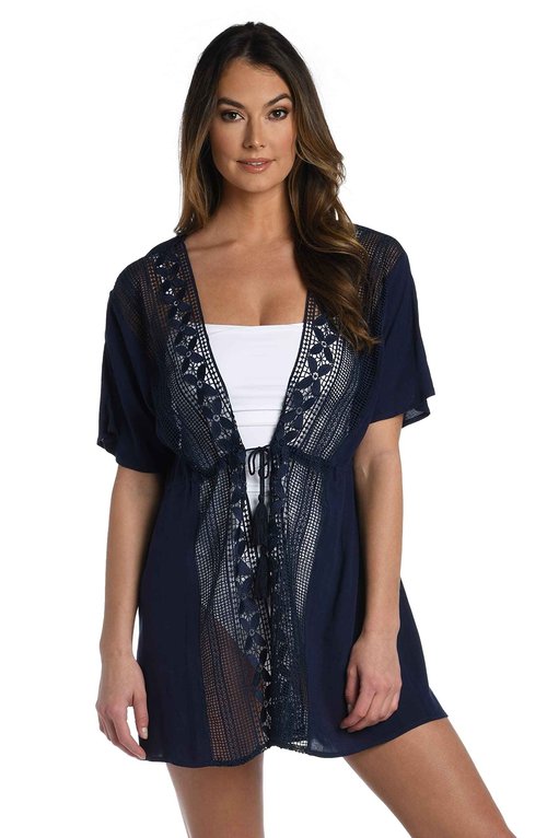 La Blanca Womens Kimono Swimsuit Swimwear Cover Up, Indigo//Coastal Covers, Medium US