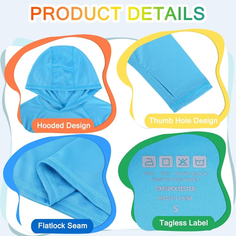 Boys Rash Guard Hoodie - UPF 50+ Sun Protection Long Sleeve Swim Shirt | Quick Dry Kids Fishing Beachwear