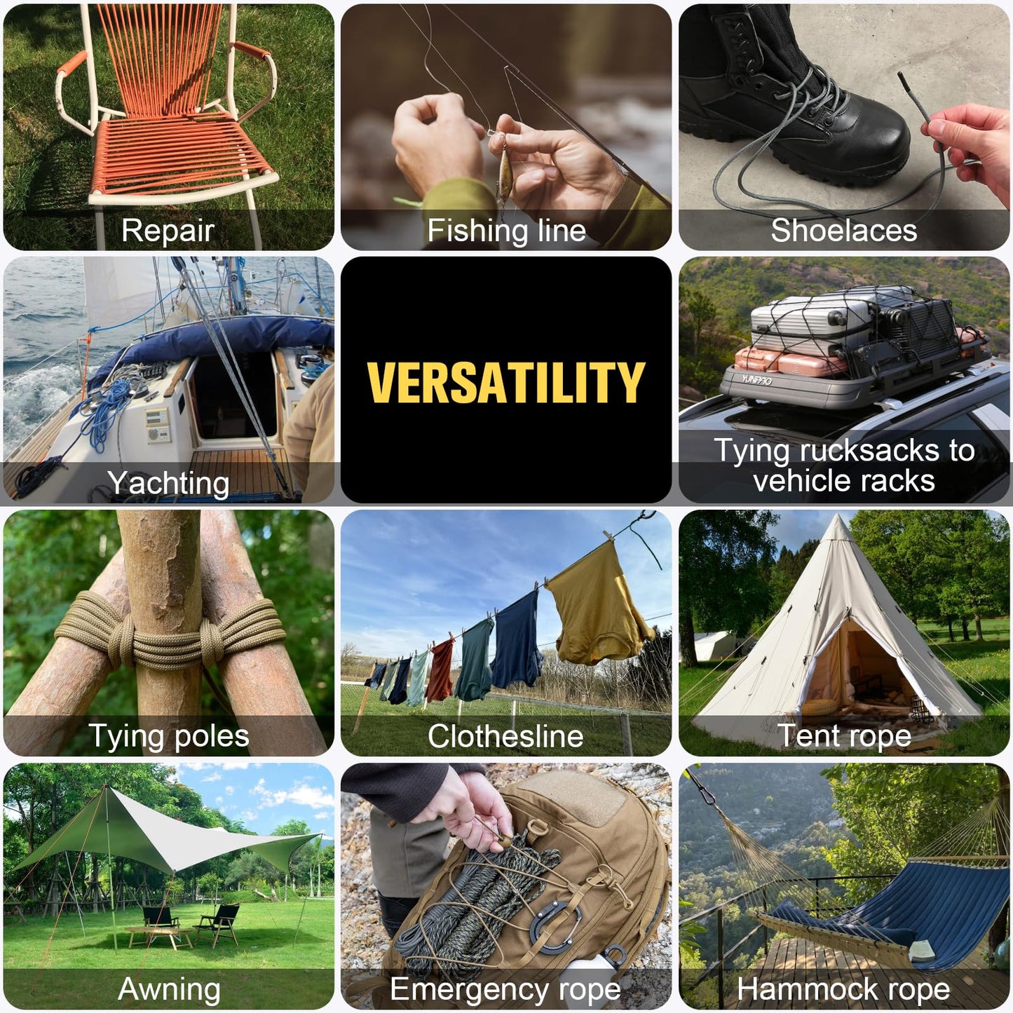 TRIBERION Paracord Rope 750 lb - 1000ft 5/32" Parachute Cord 4MM 12-Strand para Cord - Heavy Duty Spool String for Survival,Camping Gear, Survival Bracelet, Clothesline - White
