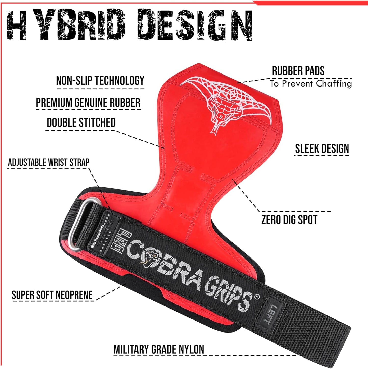 Cobra Grips Weight Lifting Gloves - Adjustable Neoprene Padded Wrist Wraps | Heavy Duty for Deadlifts