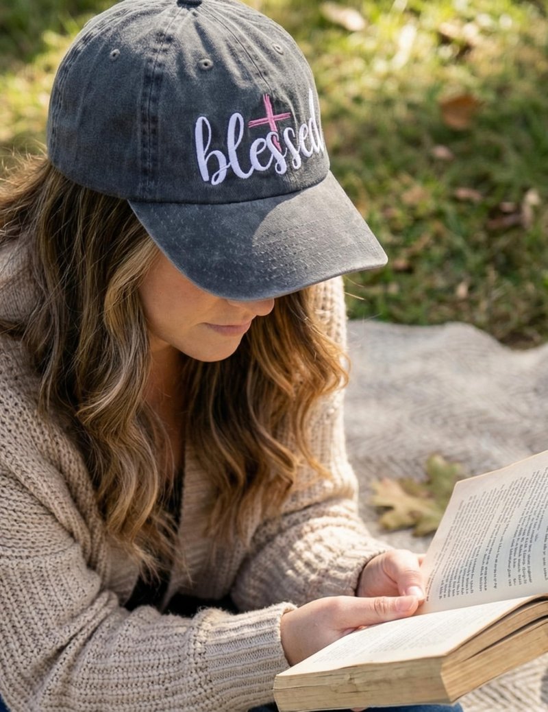 InnoBeta Christian Hats for Women, Blessed Hat for Women, Adjustable Vintage Christian Baseball Cap Washed Cotton Embroidered Hat