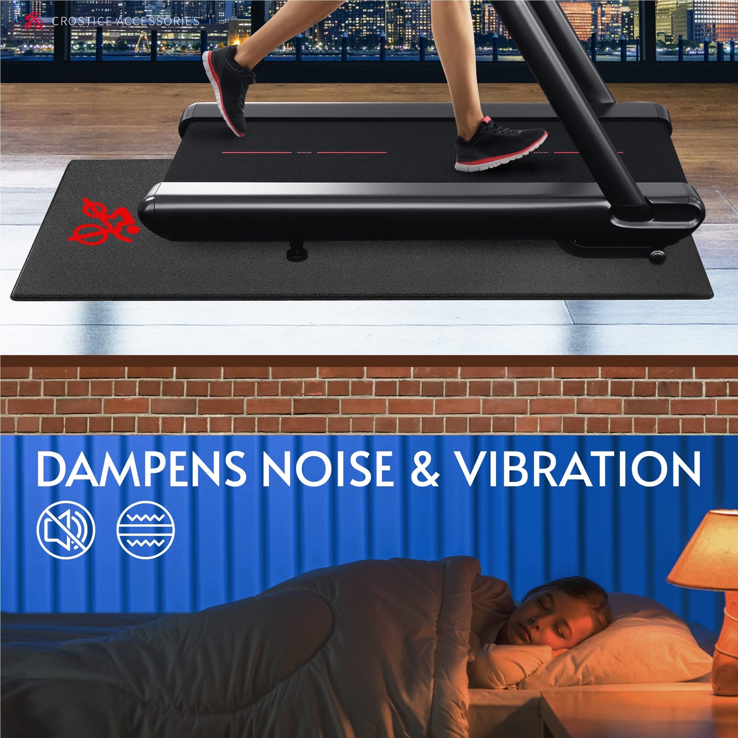 Crostice Bike Trainer Mat Compatible with Peloton Bike, for Treadmill & Row, THK 6mm, Under Mat Protect Hardwood Floor Carpet, Trainer Accessory for Indoor Stationary Exercise Bicycle