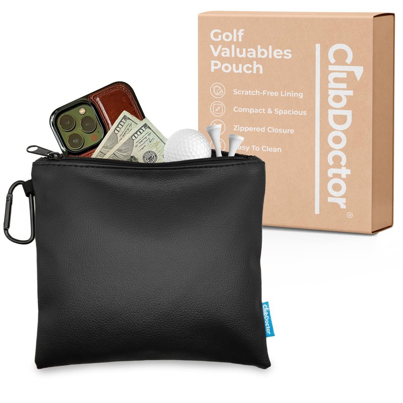 Club Doctor - Golf Valuables Pouch – Premium Zippered Golf Accessories Bag with Metal Carabiner, Compact & Durable Organizer for Tees, Balls, Divot Tools, and Valuables