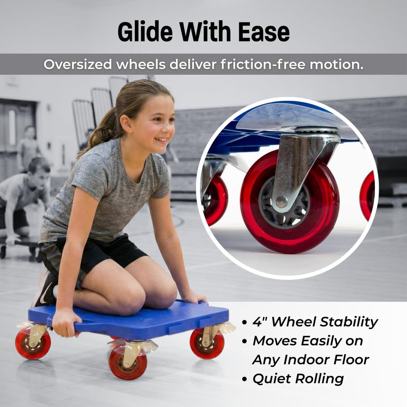 Fast Trak 16.5" Scooter Board with Safety Handles, Durable Non-Marking Wheels, Indoor/Outdoor Floor Scooter, Sit-On Design for PE Class, Therapy, Gym or Home Use, Single Board, Blue