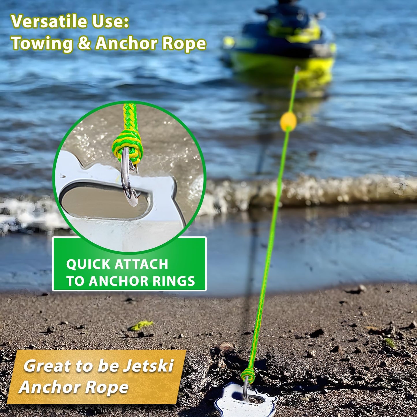 Botepon Jetski Tow Rope and Anchor Line – 40FT Floating Towing Rope for Jet Ski Rescue, PWC Recovery, and Anchor Lines for Bass Boats, Jon Boat, PWC, Seadoo – 2200 lbs Break Strength