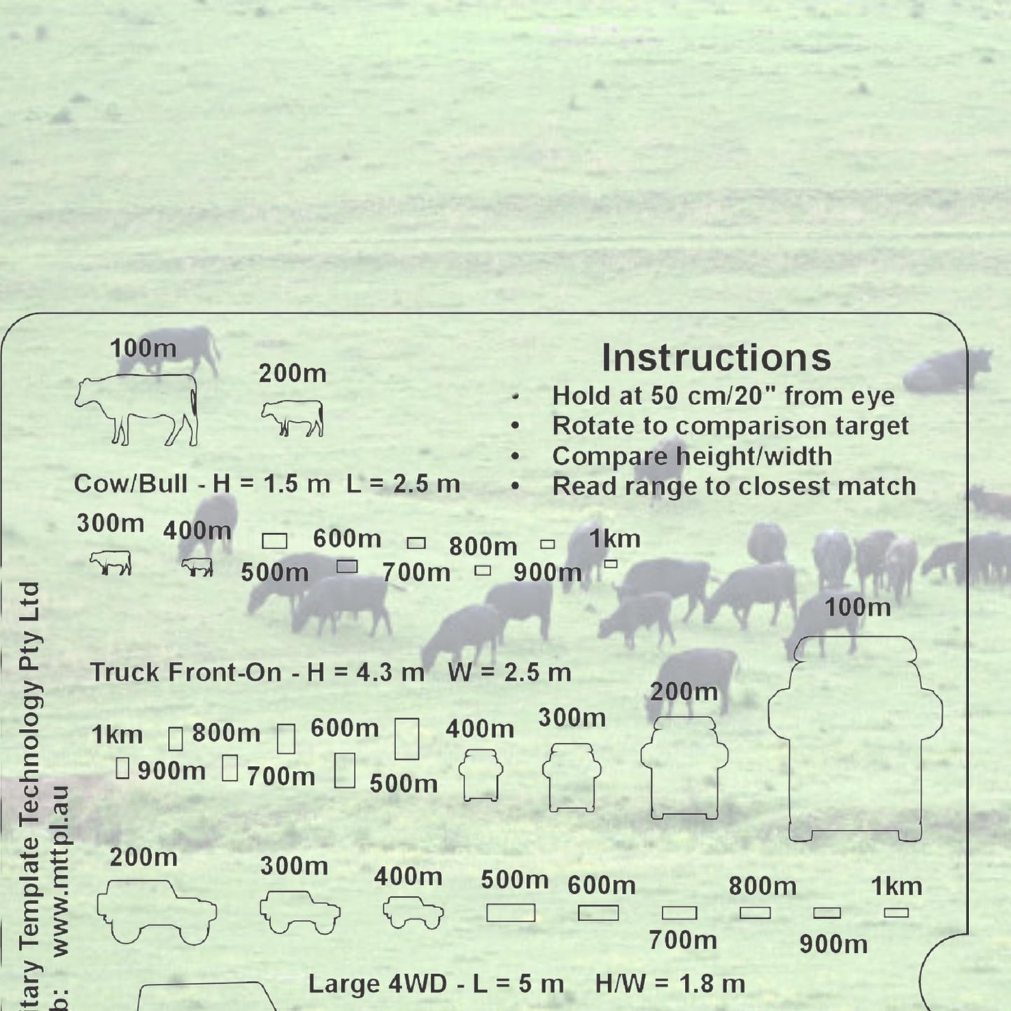 Passive Visual Range Finder Card, Compact Analog Rangefinder