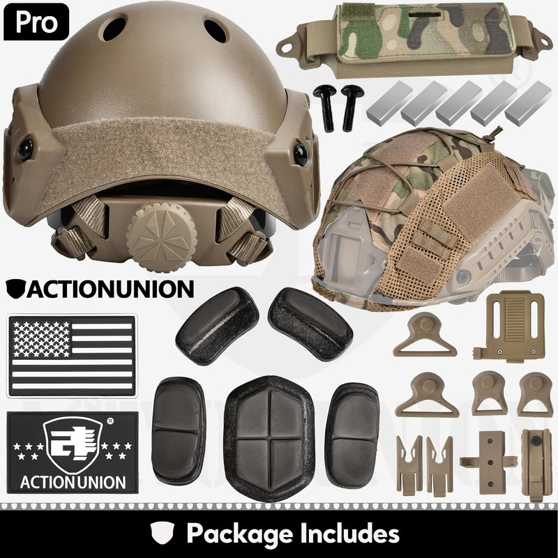 ACTIONUNION Airsoft Helmet Pro Set PJ Type Tactical Paintball Helmet (Tan Set)