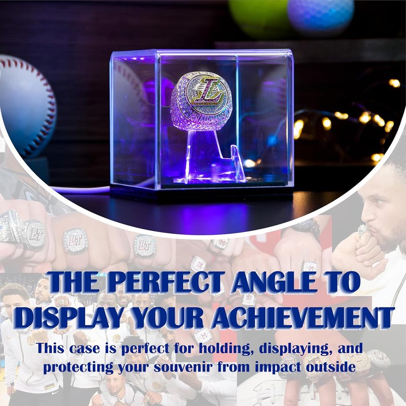 Championship Ring Display Case - LED Lighted, UV-Protected Holder | Premium Memorabilia Box for Baseball, Football, Super Bowl
