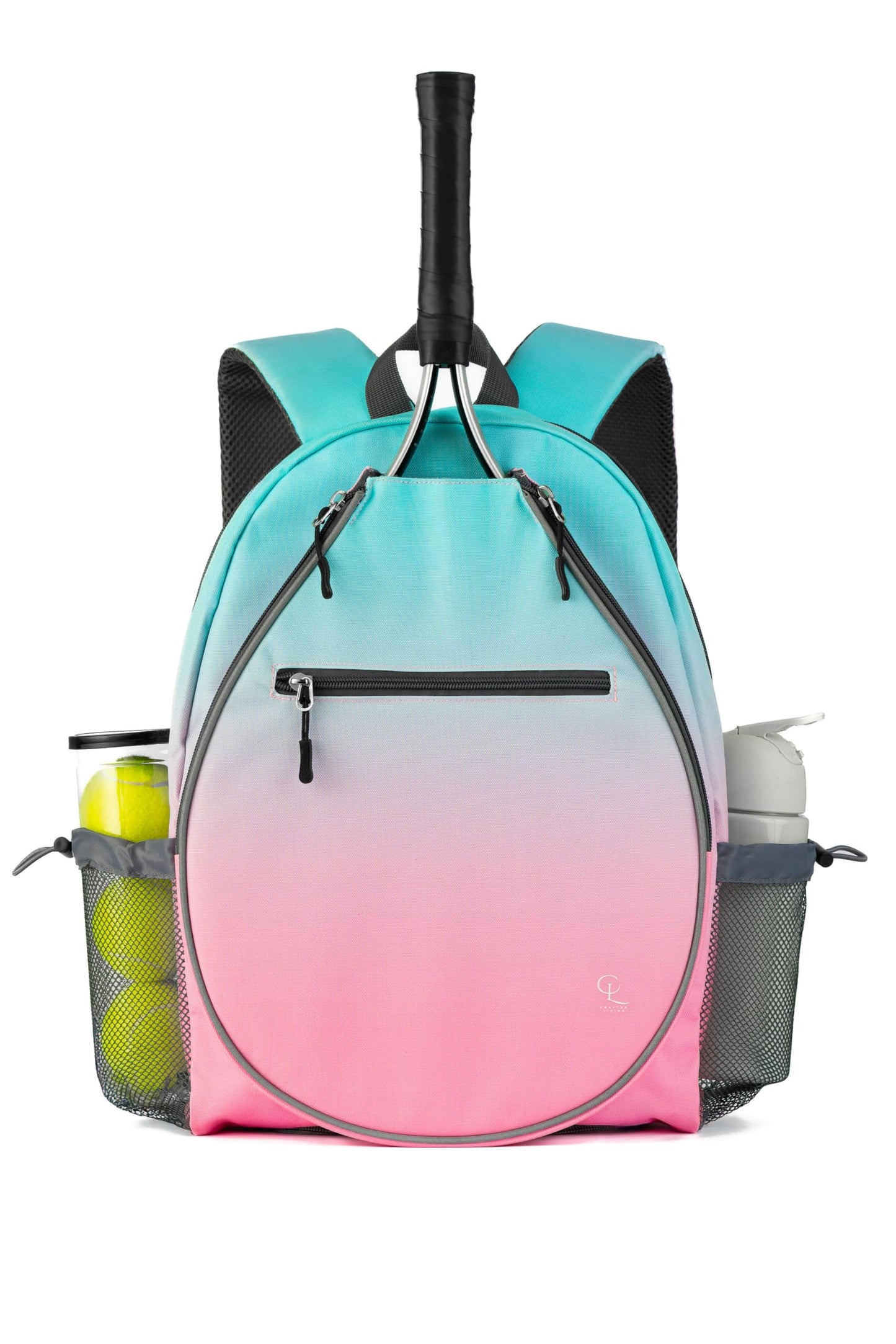 Crafted Living Kids Tennis Backpack, Boys and Girls Junior Bag, For Junior Tennis Rackets, Multiple Pockets with Shoe Compartment, Mesh Padded Straps (Pink Aqua)