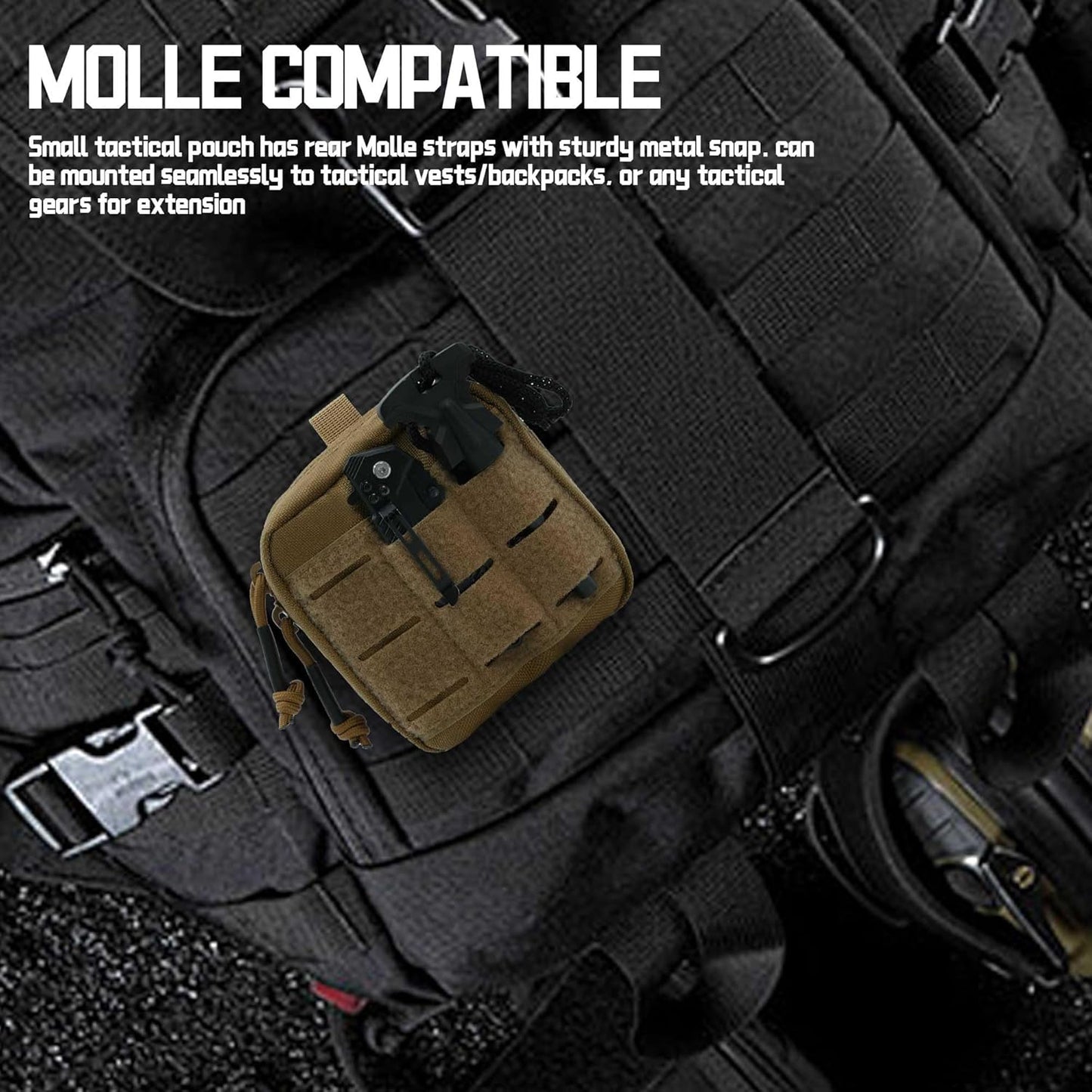 Tactical Molle Admin Pouch - Laser Cut Design with Flag | 4x4 Inches, Interior Divider & Removable Pocket