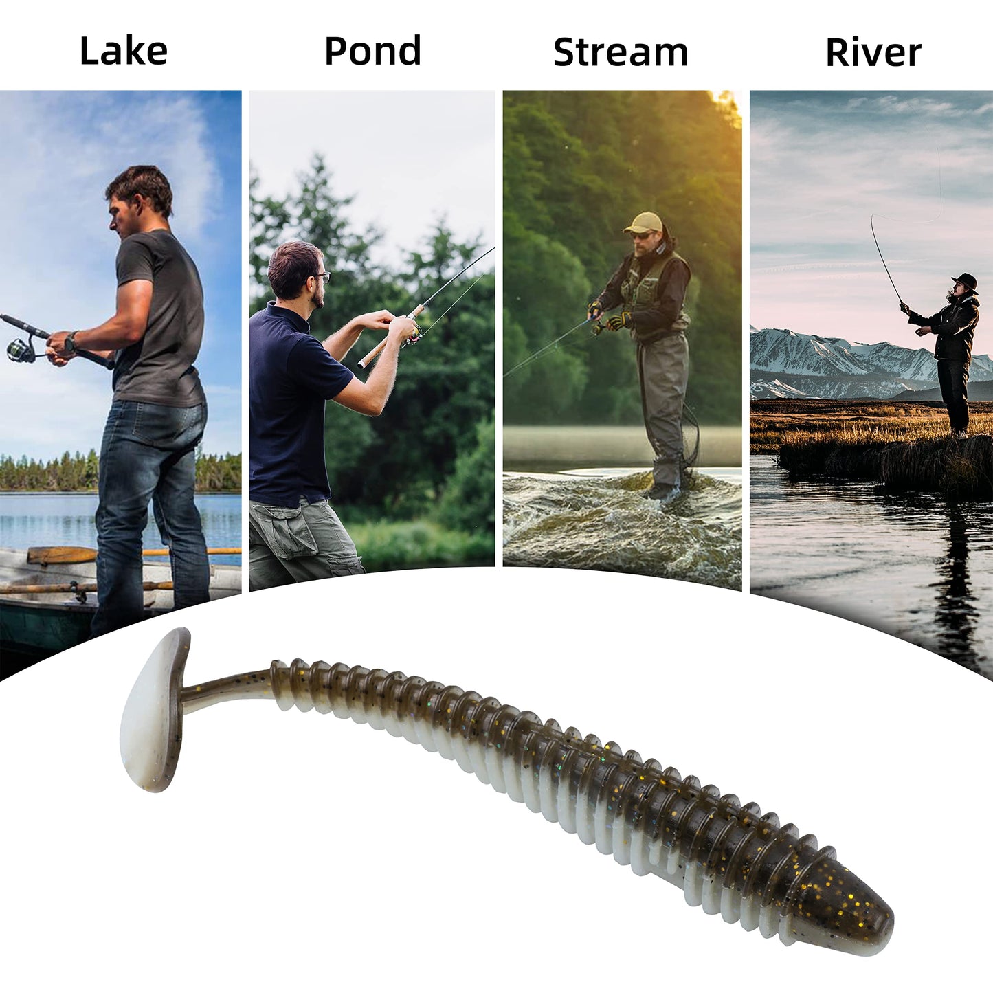 RUNCL Swimbaits Paddle 10/20/30/40PCS, 5/4/3/2 Inchs Paddle Tail, Soft Lure for Trout Crappie Bass, Durable Plastic Bait Swimmer for Saltwater/Freshwater, Fishing Lover's Gift