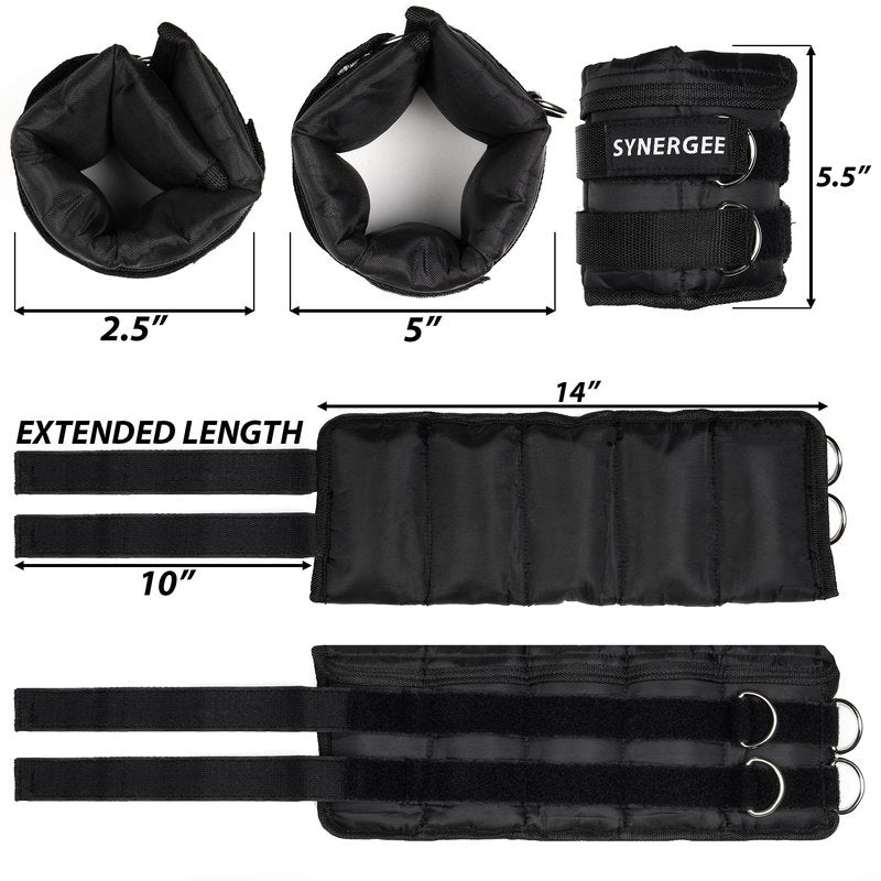 Synergee Comfort Fit 0.5-5lb Adjustable Ankle/Wrist Weights (Set of 2). One Size Fits All.