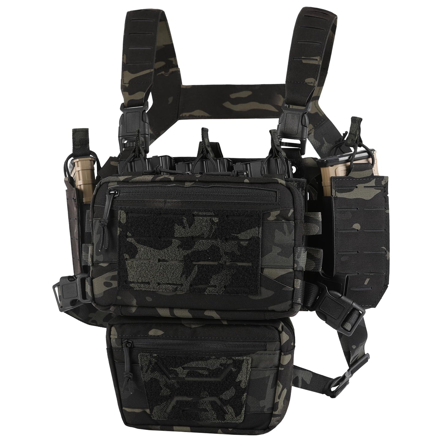 VOTAGOO Chest Rig-Tactical Chest Rig，Molle Modular Micro Fight Chest Rigs Adjustable&Detachable with 5.56/7.62 Magazine Pouch