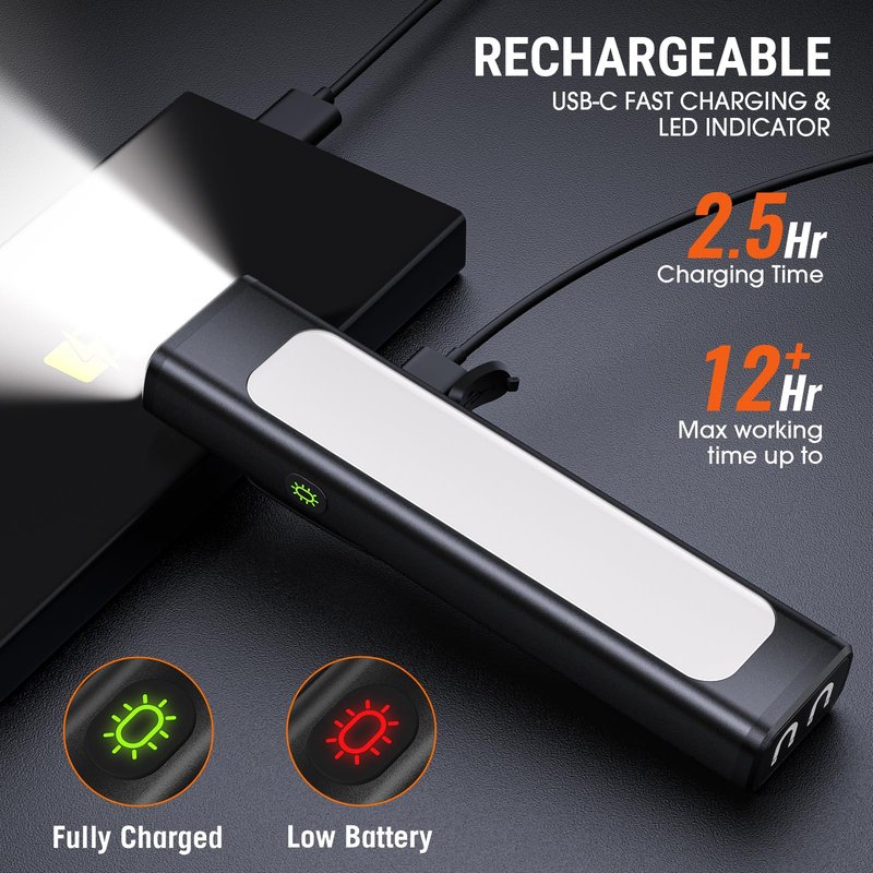 Spriak EDC Flat Flashlight Rechargeable, 1200 Lumens USB-C Pocket Flashlight with Clip, 9 Modes Magnetic Waterproof Small Flash Light for Camping, Work, Repair & Emergencies (Black, 2PCS)