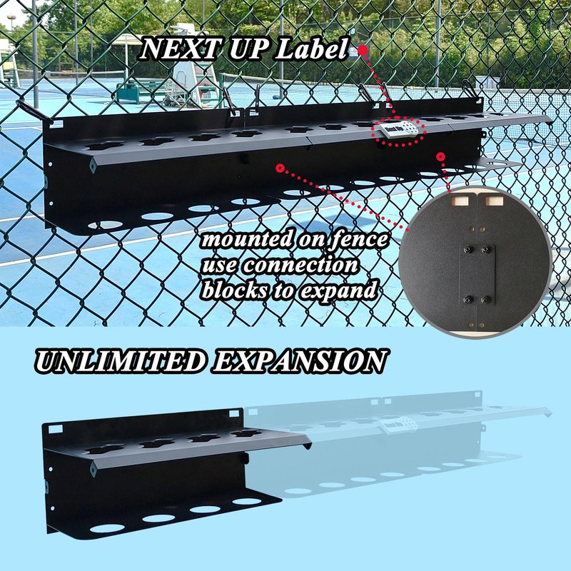 PRAMOON Pickleball Paddle Rack, 12-Paddle Holder, Multiple Racks are Spliced to Achieve Expansion, with Label to Track Next Up Players, Fence or Wall Mount, Steel, Black (3)
