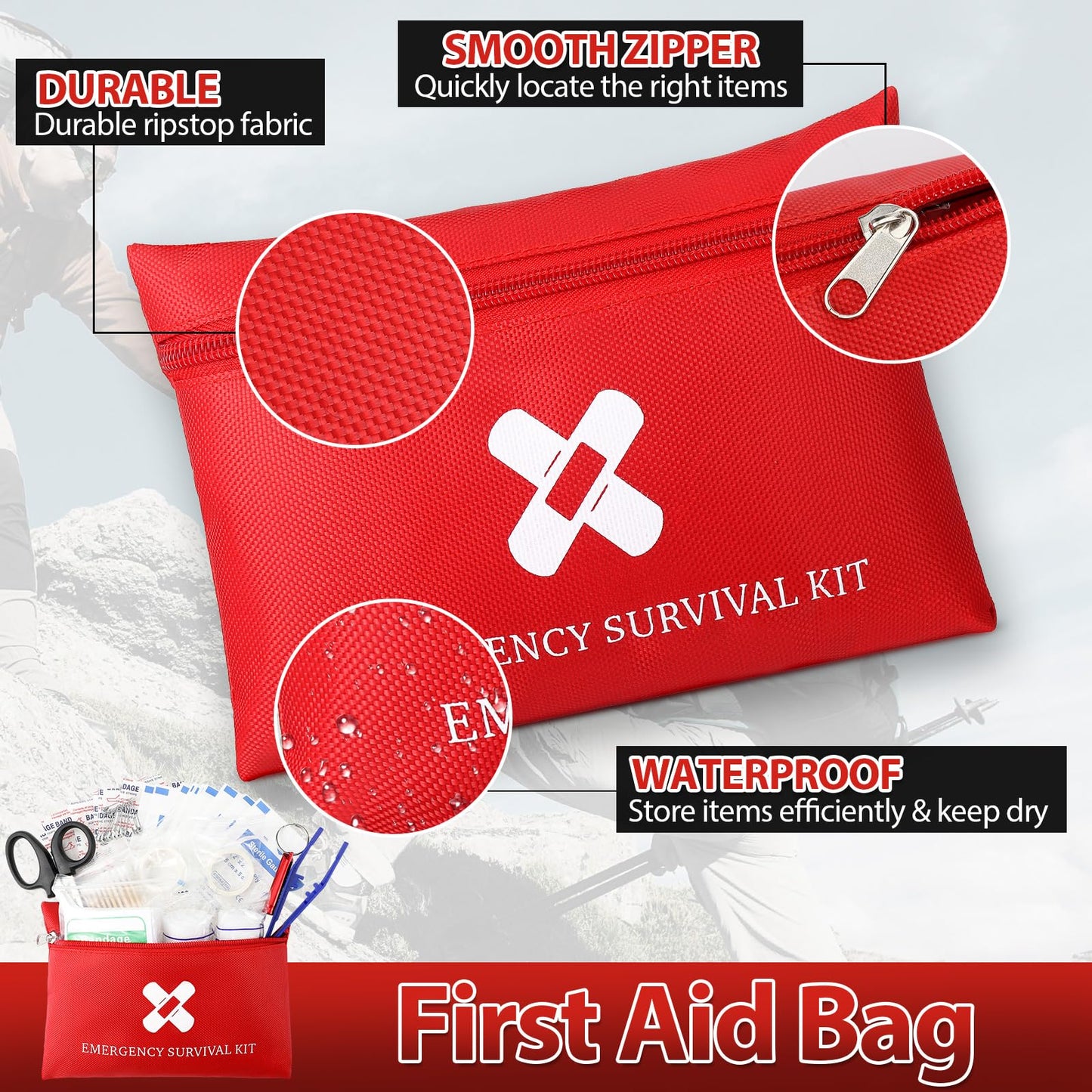 Geiserailie 10 Pack Mini First Aid Kit for Home Car Travel Camp Outdoor Back to School Sports Hiking Emergency Small First Aid Kit Travel Size Bulk Self Care Package 10 Individual Bag of 91 Items Each