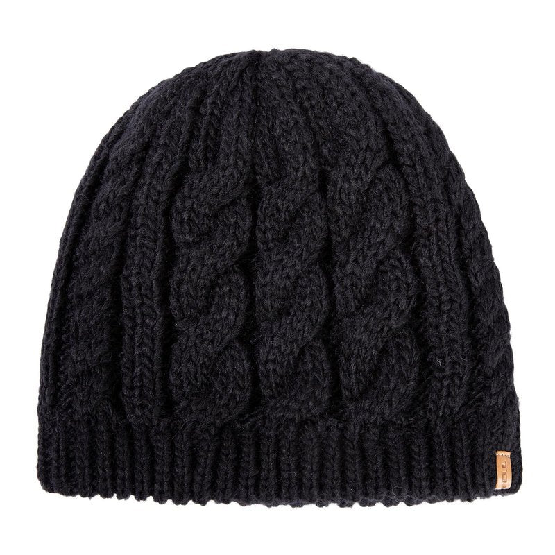 Merino Wool Blend Messy Bun High Ponytail Hole Knit Beanie Hat for Big Large Head Women Warm Winter Cap Fleece Lined Cozy Skull Girls Black