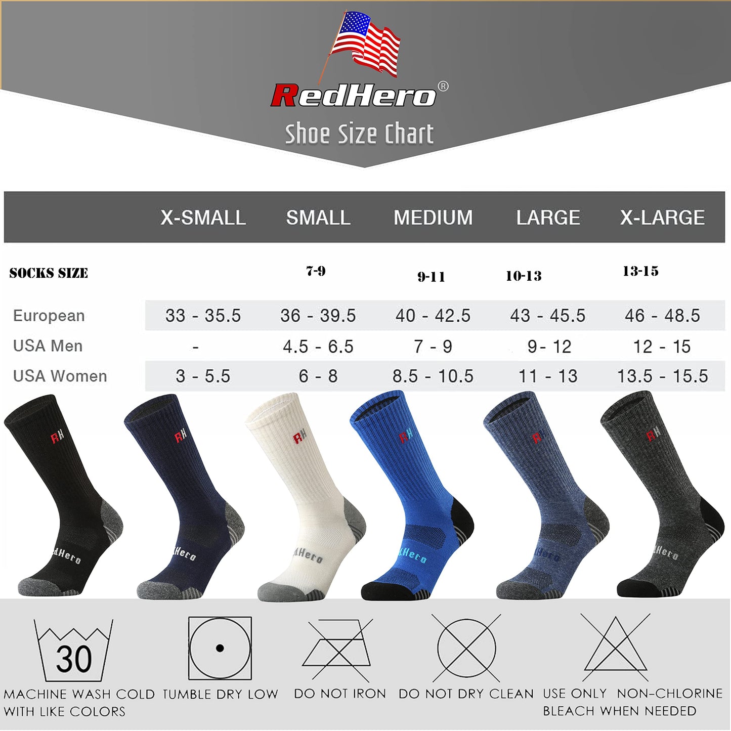 RedHero Men's Merino Wool Cushion Crew Socks for Outdoor Hiking Trekking Hike Soft Cozy Thermal Fit Moisture Control (White L)