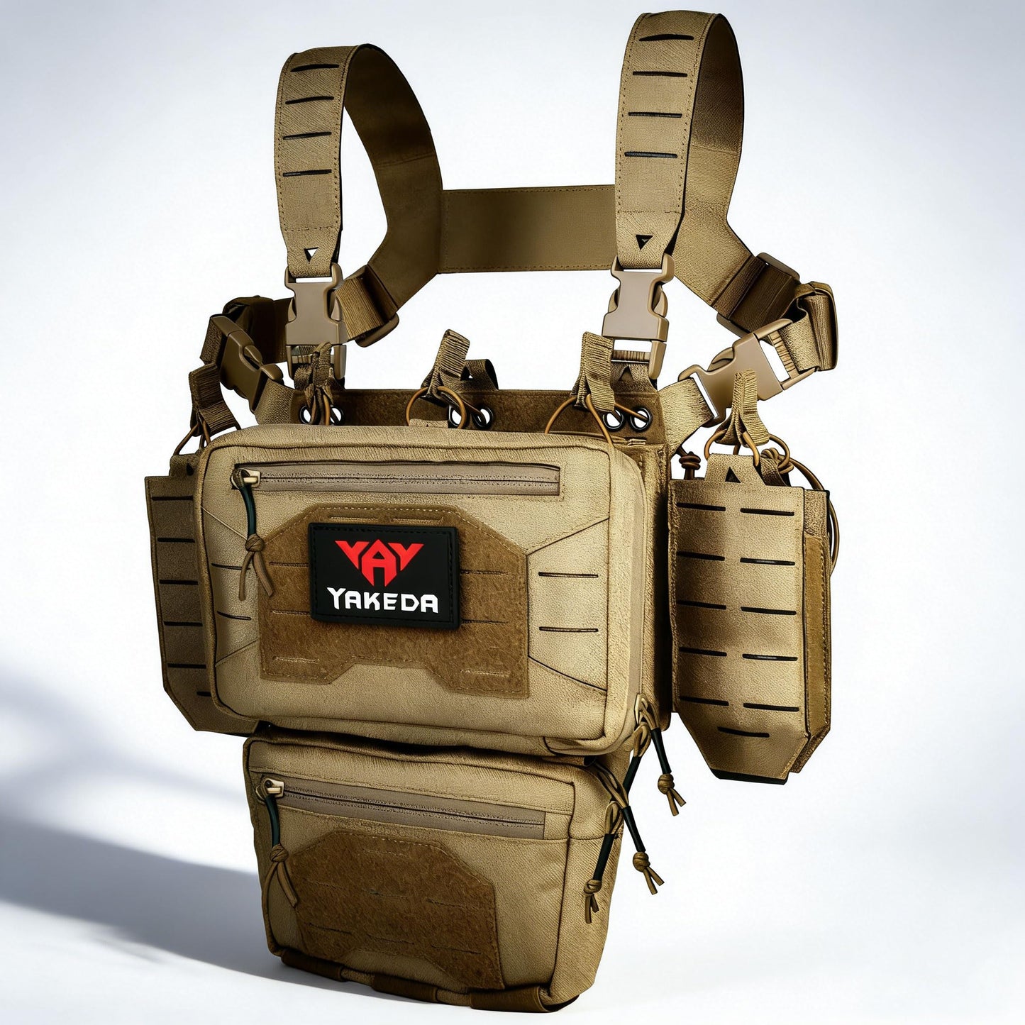 YAKEDA Tactical Chest Mini Rig Vest with Magazine Pouch Adjustable Detachable Laser-cutting Molle Modular Chest Vest (Light black)