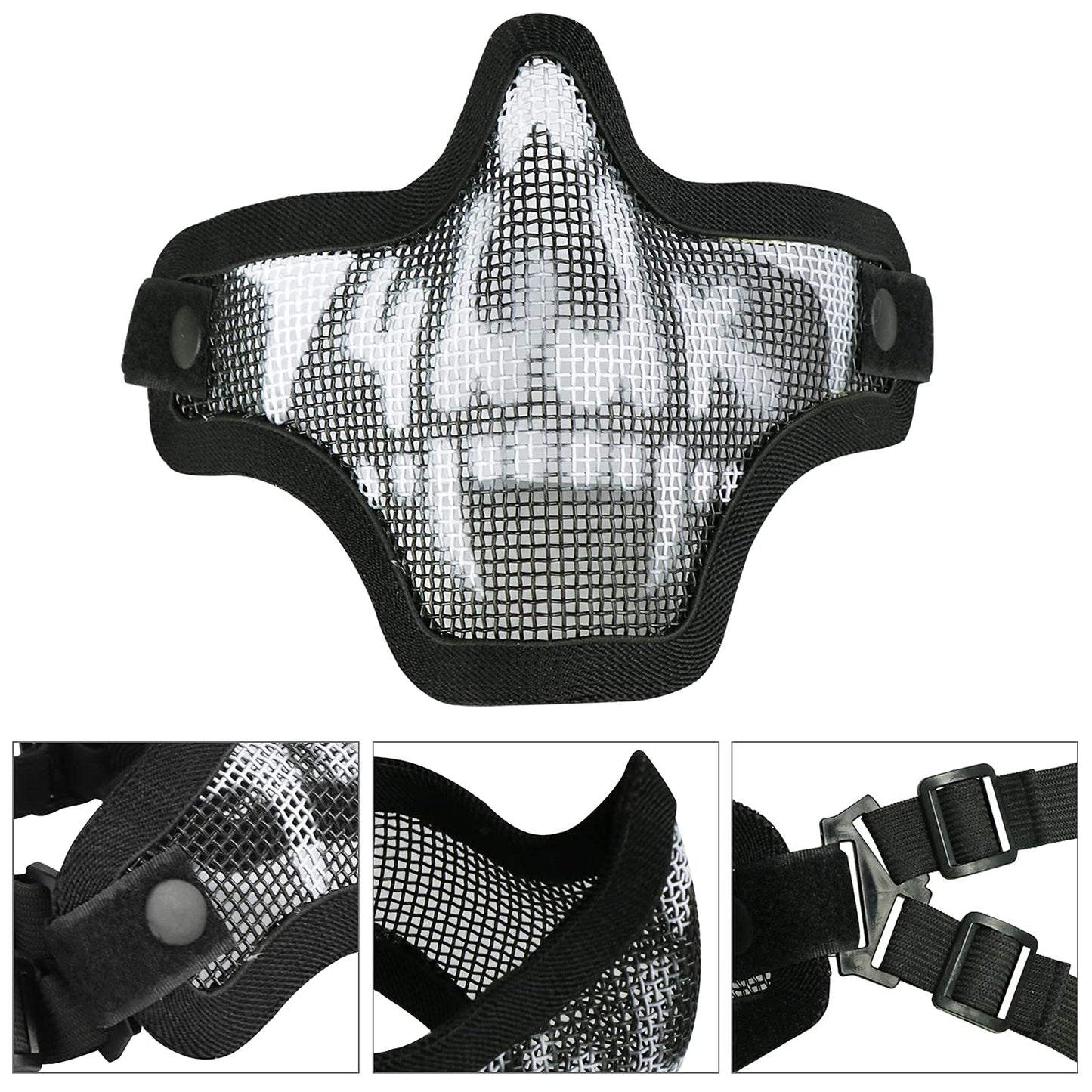 Aoutacc Airsoft Half Face Mask Steel Mesh and Goggles Set, Paintball Masks Protection Gear for Paintball BBS CS Nerf Game Cosplay Halloween Costume Accessories (Black with Pattern)