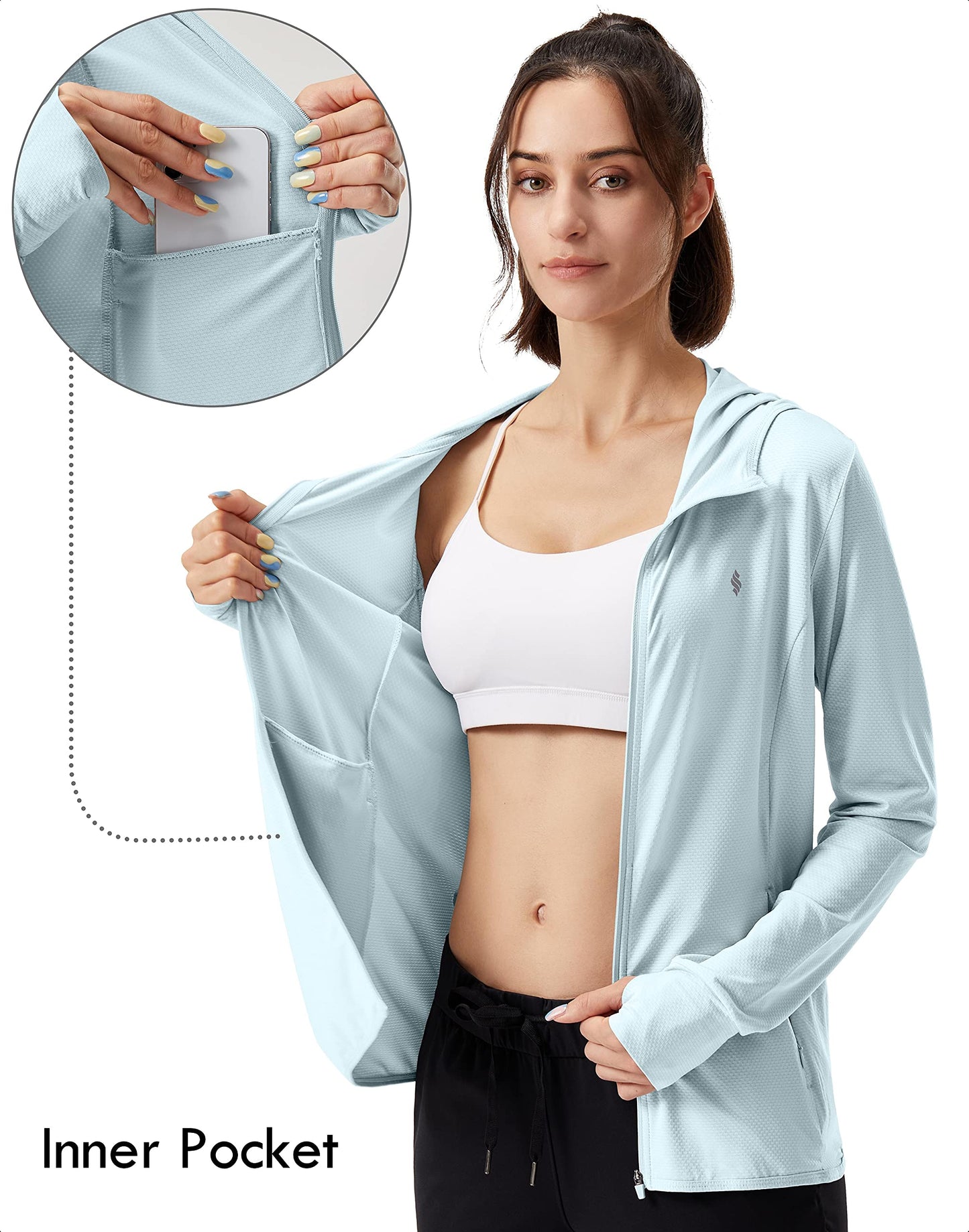 Soothfeel Women's UPF 50+ Sun Protection Hoodie Jacket Lightweight Long Sleeve Sun Shirt for Women with Pocket Hiking Outdoor