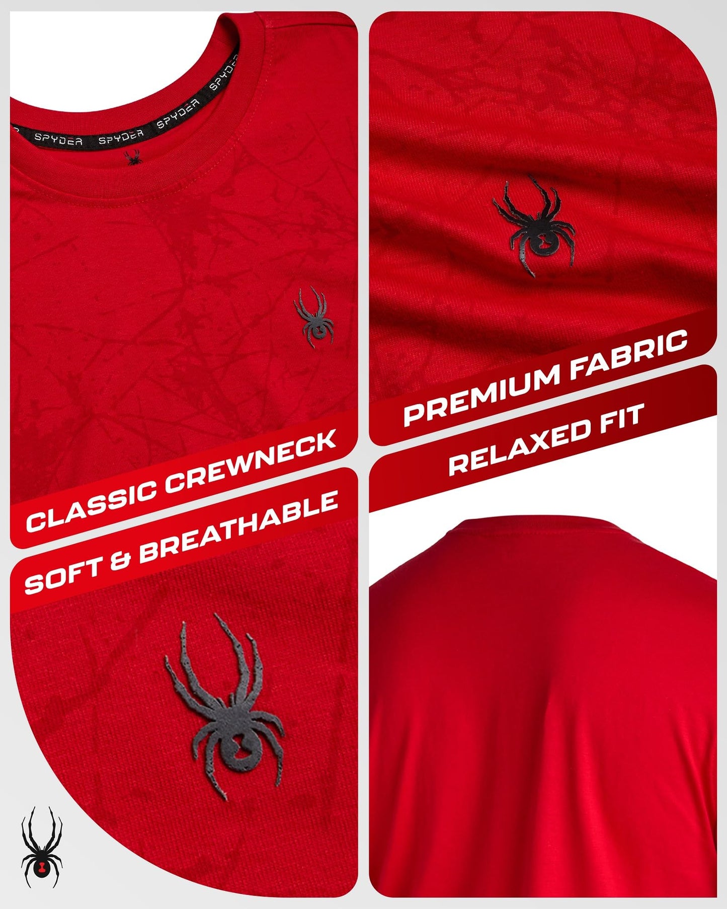 Spyder Mens T Shirt - Lightweight Cotton Blend Short Sleeve Athletic Jersey Shirts for Men for Training Running or Casual, Size Medium, Spyder Red Web