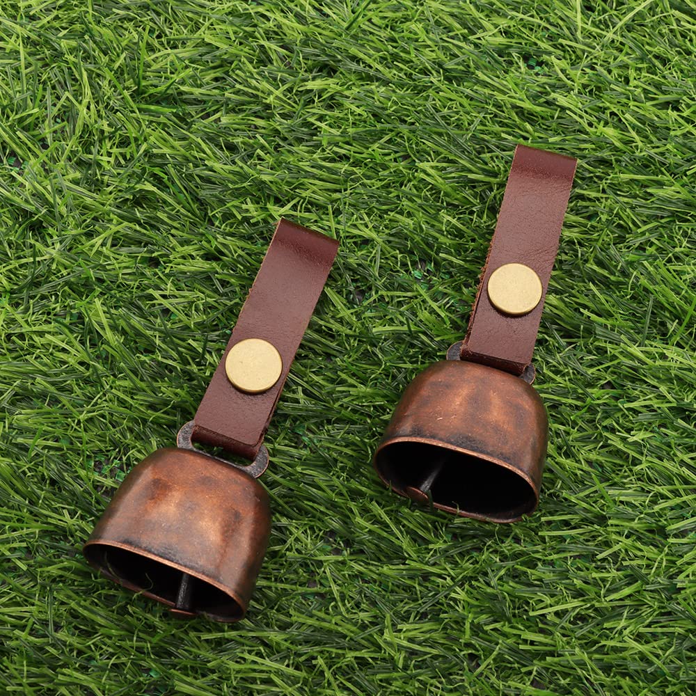 Loud Bear Bells with Leather Button Strap and Emergency Whistle for Survival, Hiking, Biking, Fishing, Climbing（2sets