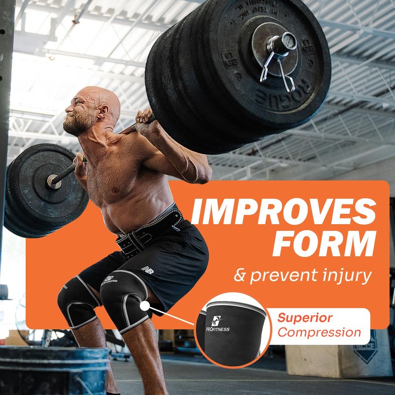 ProFitness Lifting Knee Sleeves Men & Women - High-Performance Knee Sleeves for Men & weight lifting belt for men Women Weightlifting (Black/Black, Large)