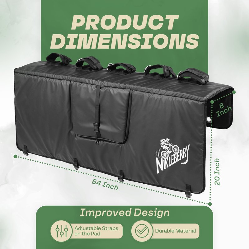 Tailgate Pad for Mountain Bikes & E-Bikes – Holds 5 Bikes, Heavy Duty Waterproof Truck Tailgate Bike Pad with Case, Storage Pockets & Camera Access Window – Fits Most Pickup Trucks | NIKLEBERRY